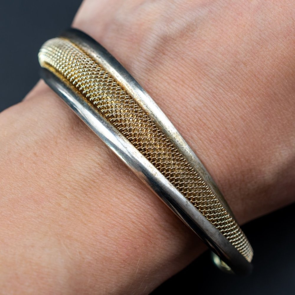Silver Open Bangle, Basic Accent Stack Cuff Brace… - image 2